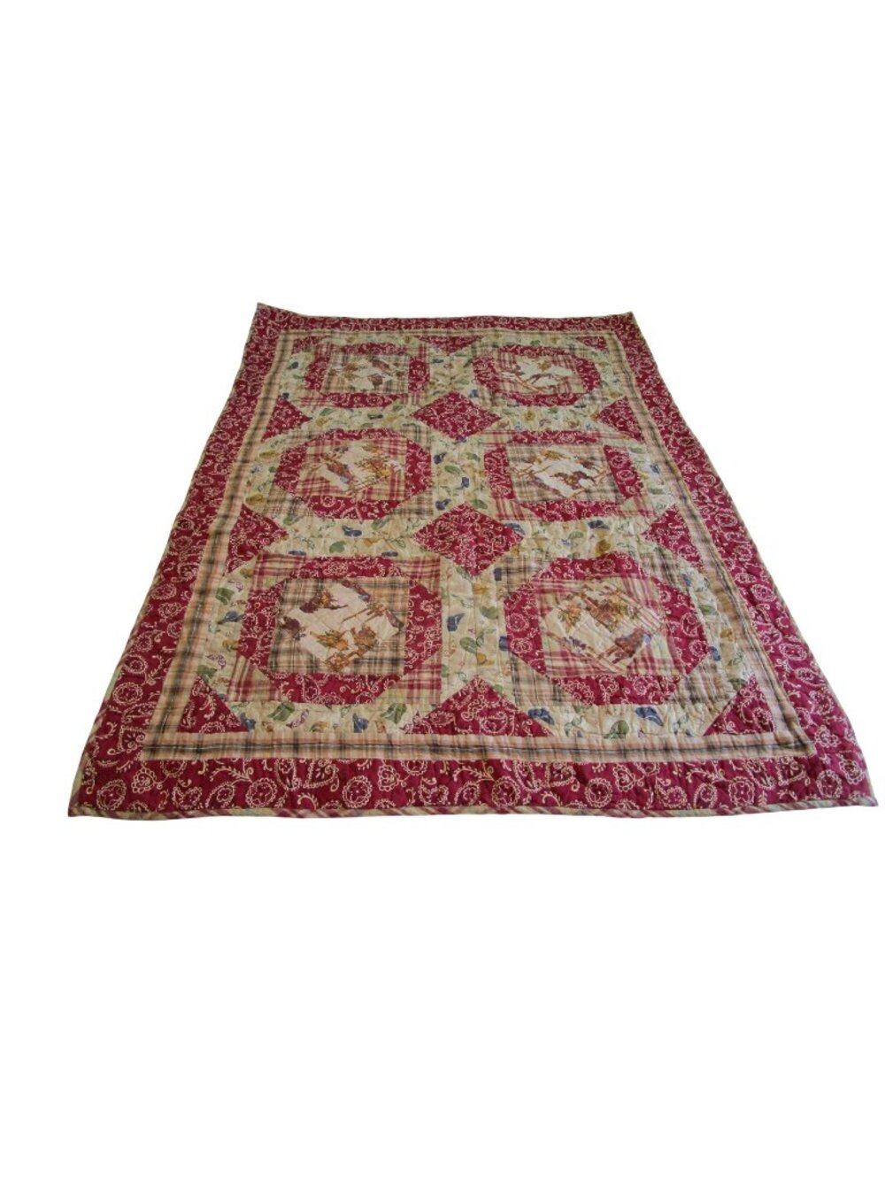 Ten Bears Western Rodeo Red Bandanna Plaid Quilt Lap Crib Size Vintage